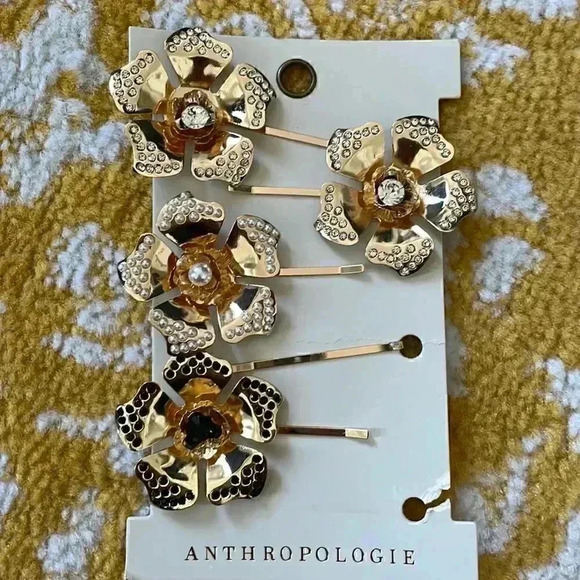 Anthropologie for brass flora crystal bobby pins - Picture 1 of 4
